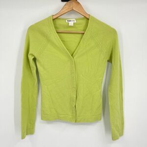 TSESAY Cardigan Sweater Knit Lime Green V-Neck Button Front Cashmere Women's XS